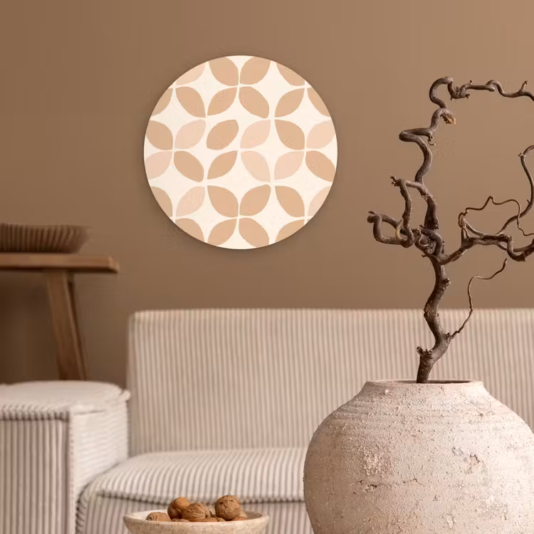 Wandcirkel - Glas - Beige - Bladeren - Minimalistisch - Patroon — 2