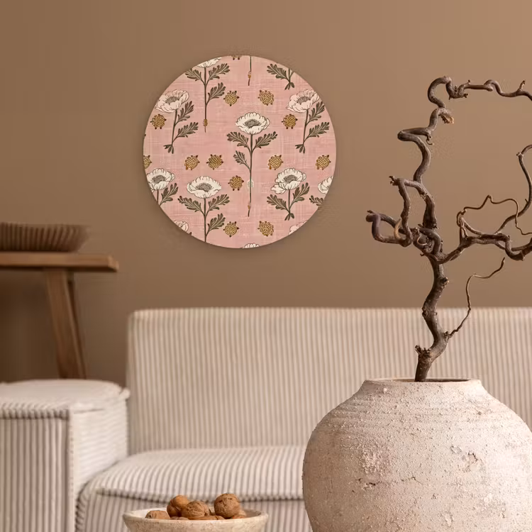 Wandcirkel - Glas - Roze - Bloemen - Vintage - Textuur — 2