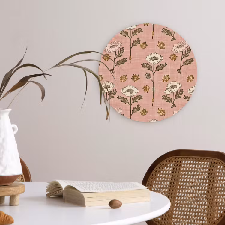 Wandcirkel - Glas - Roze - Bloemen - Vintage - Textuur — 4