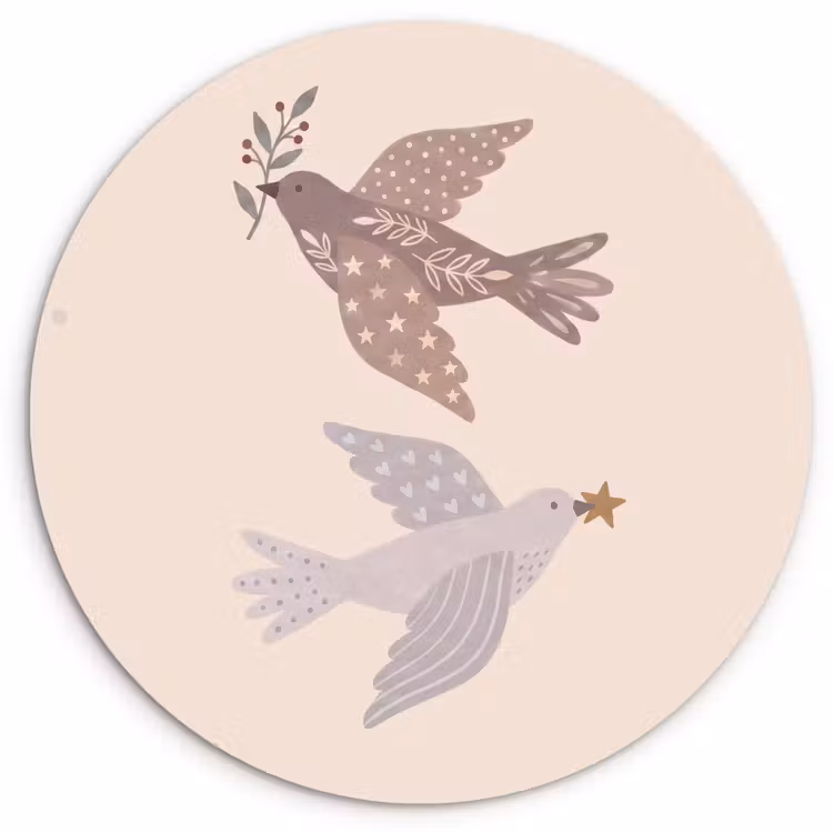 Wandcirkel - Glas - Vogel - Bessen - Natuur - Modern - Beige — 1