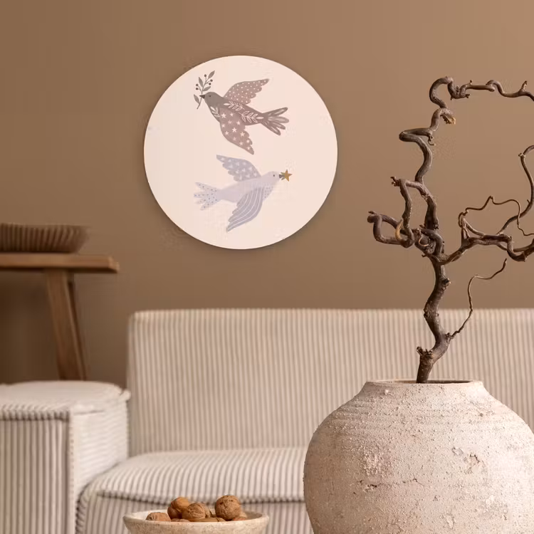 Wandcirkel - Glas - Vogel - Bessen - Natuur - Modern - Beige — 2
