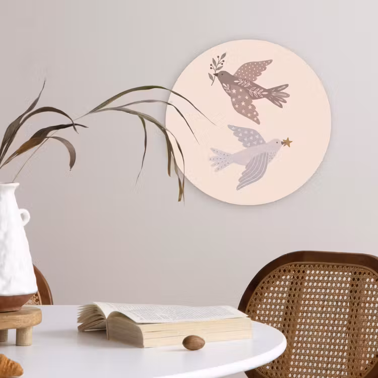 Wandcirkel - Glas - Vogel - Bessen - Natuur - Modern - Beige — 4