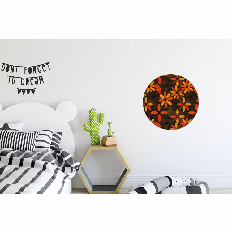 Wandcirkel - Aluminium - Oranje - Retro - Bloemen - Herfst — 5
