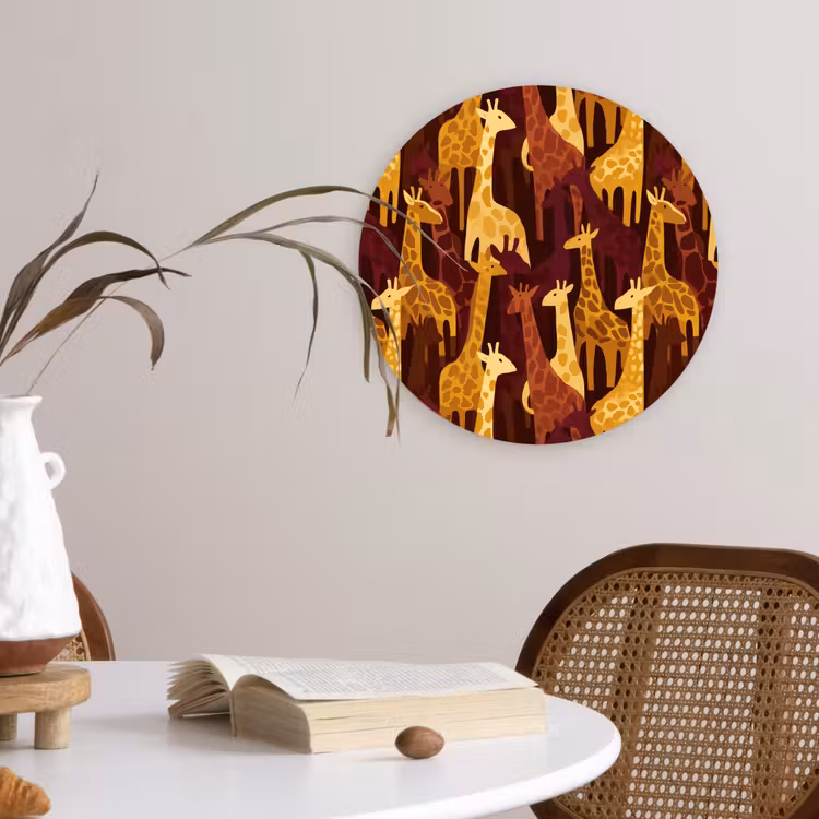 Wandcirkel - Glas - Bruin - Giraffen - Safari - Patroon — 4