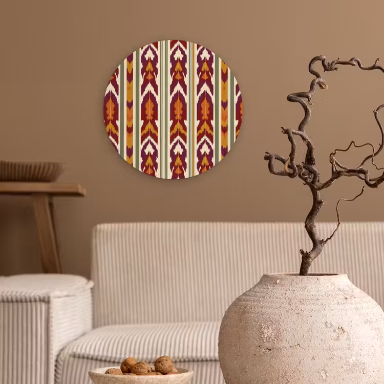 Wandcirkel - Glas - Ikat - Bordeauxrood - Etnisch - Patroon — 2