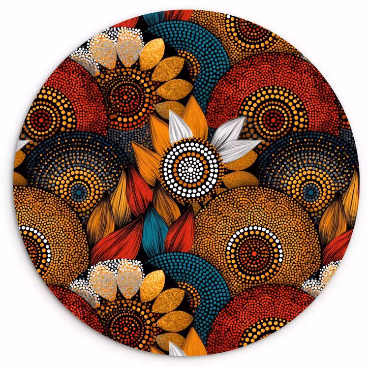 Wandcirkel - Glas - Kleurrijk - Aboriginal - Dot Painting - Botanisch - Patroon — 1