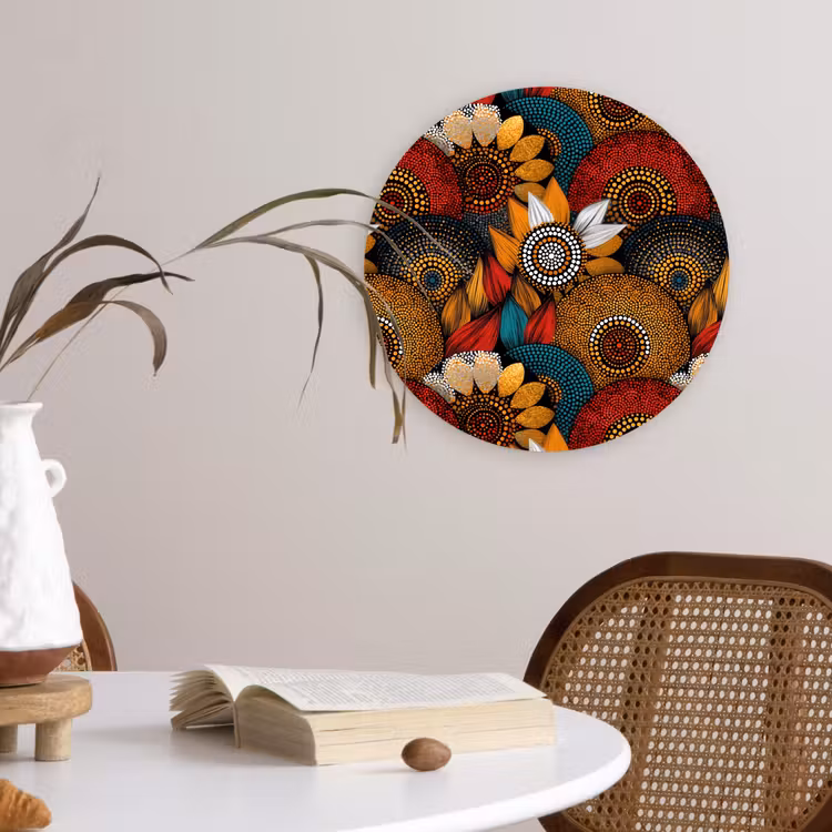 Wandcirkel - Glas - Kleurrijk - Aboriginal - Dot Painting - Botanisch - Patroon — 4