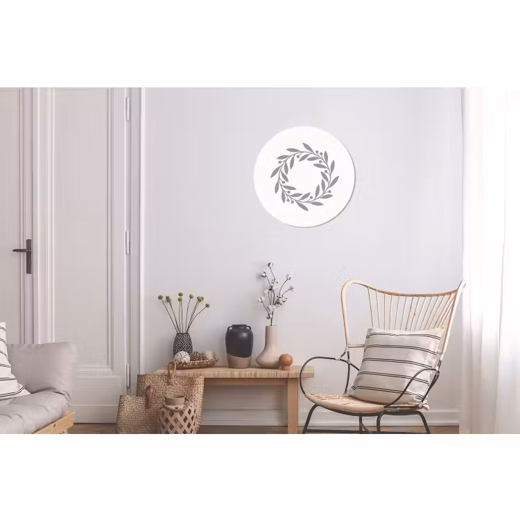 Wandcirkel - Aluminium - Krans - Bladeren - Natuur - Minimalistisch - Grijs — 2