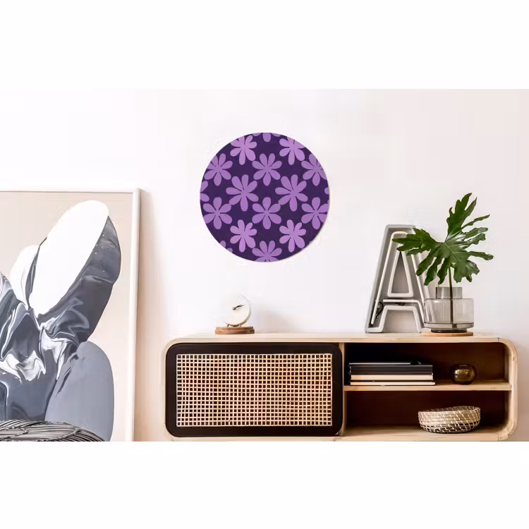 Wandcirkel - Aluminium - Paars - Botanisch - Bloemen - Retro - Patroon — 3