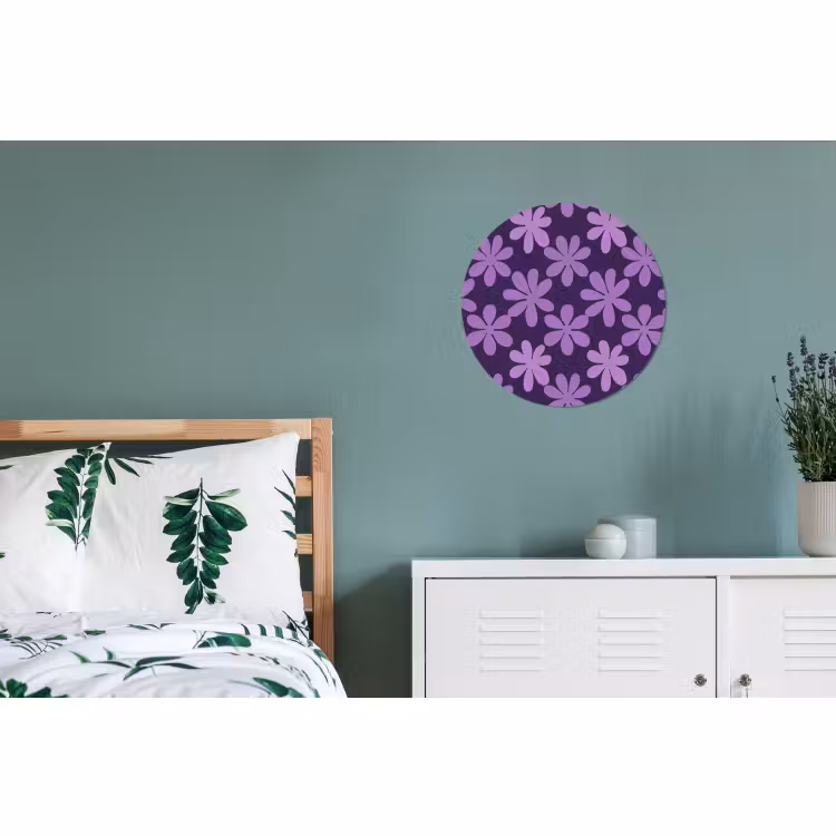 Wandcirkel - Aluminium - Paars - Botanisch - Bloemen - Retro - Patroon — 4