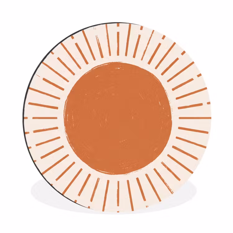 Wandcirkel - Aluminium - Zon - Stralen - Abstract - Terracotta - Modern — 1