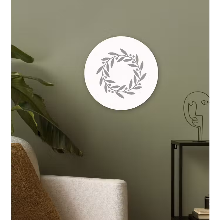 Wandcirkel - Glas - Krans - Bladeren - Natuur - Minimalistisch - Grijs — 3