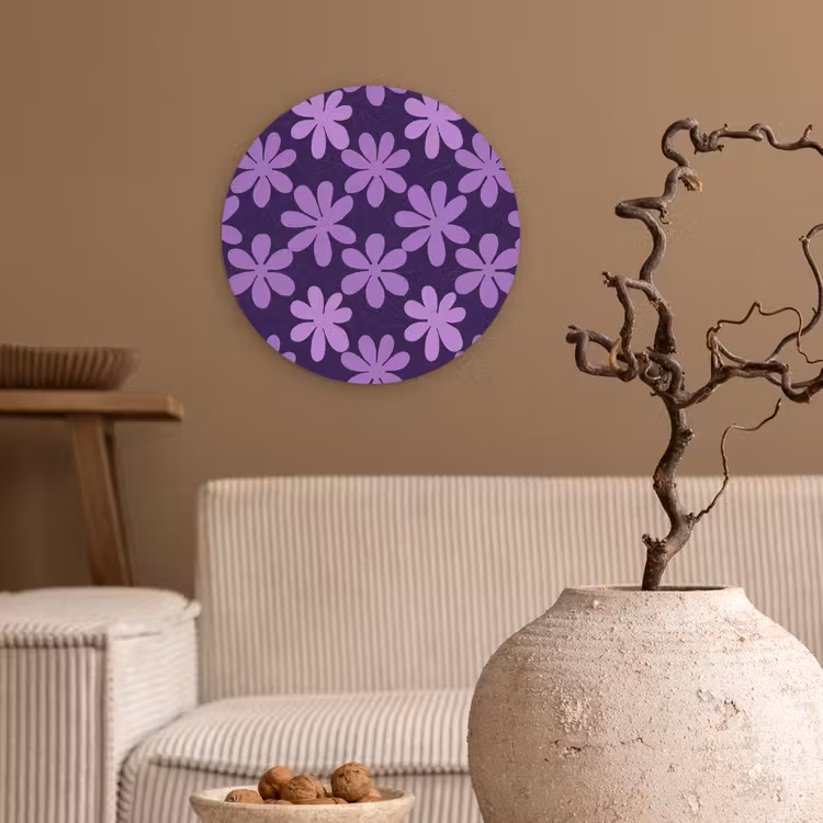 Wandcirkel - Glas - Paars - Botanisch - Bloemen - Retro - Patroon — 2