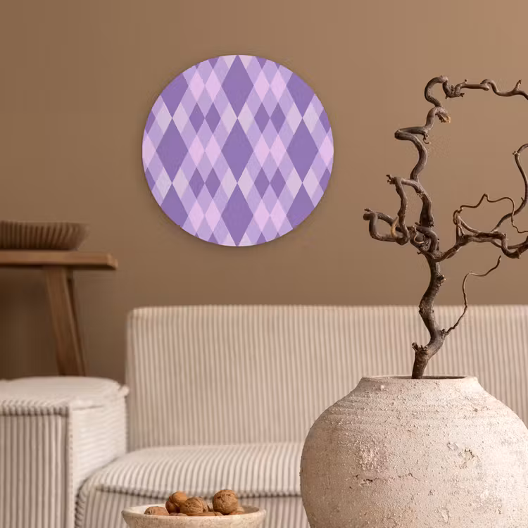 Wandcirkel - Glas - Paars - Geometrisch - Ruiten - Argyle - Patroon — 2