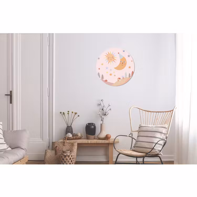 Wandcirkel - Aluminium - Zon - Maan - Sterren - Kinderkamer - Pastel — 2