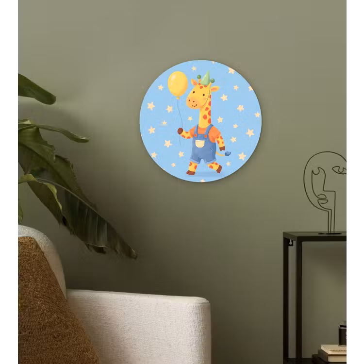 Wandcirkel - Glas - Dieren - Giraffe - Ballon - Feest - Kinderkamer — 3