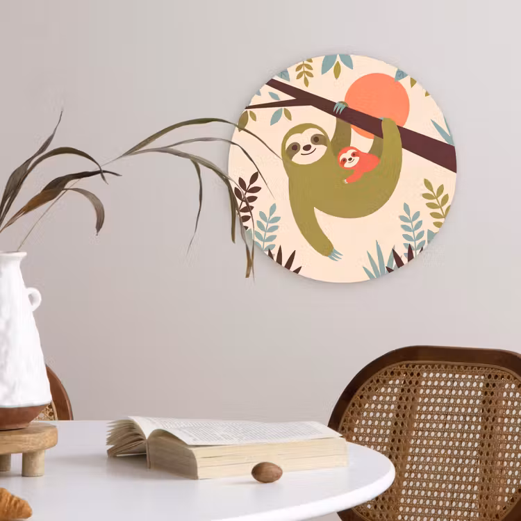 Wandcirkel - Glas - Dieren - Moeder - Baby - Natuur - Groen — 4