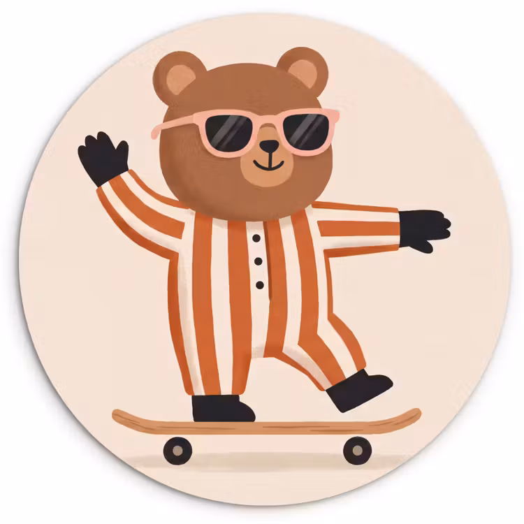 Wandcirkel - Glas - Dieren - Skateboard - Spel - Cartoon - Roze — 1