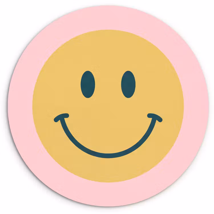 Wandcirkel - Glas - Smiley - Geel - Roze - Symbool - Minimalistisch — 1