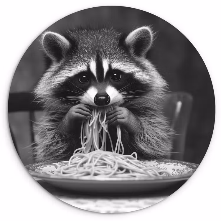 Wandcirkel - Glas - Wasbeer - Cute - Pasta - Tafelkleed - Zwart - Wit — 1