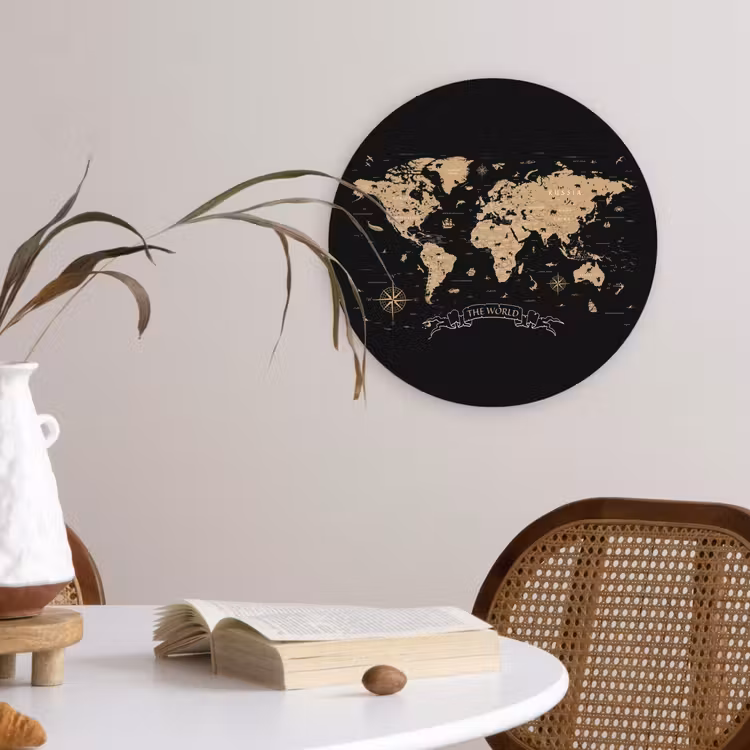 Wandcirkel - Glas - Wereldkaart - Beige - Zwart — 4