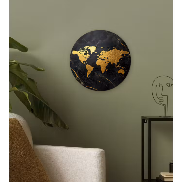 Wandcirkel - Glas - Wereldkaart - Goud - Marmer — 3