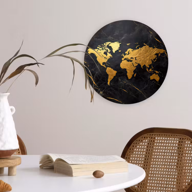 Wandcirkel - Glas - Wereldkaart - Goud - Marmer — 4