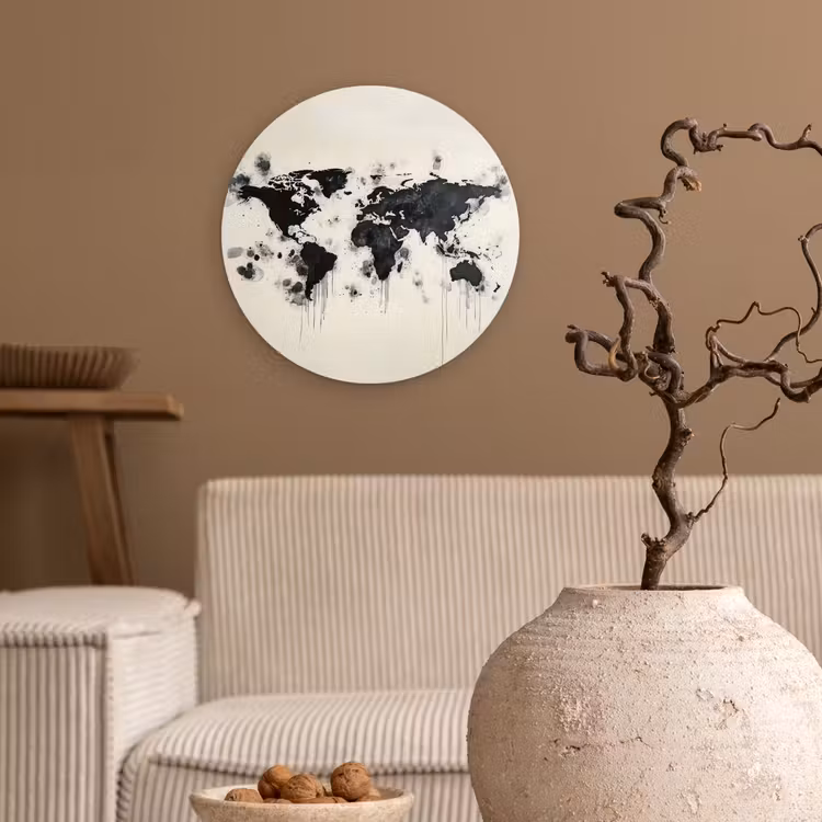 Wandcirkel - Glas - Wereldkaart - Zwart - Inkt — 2
