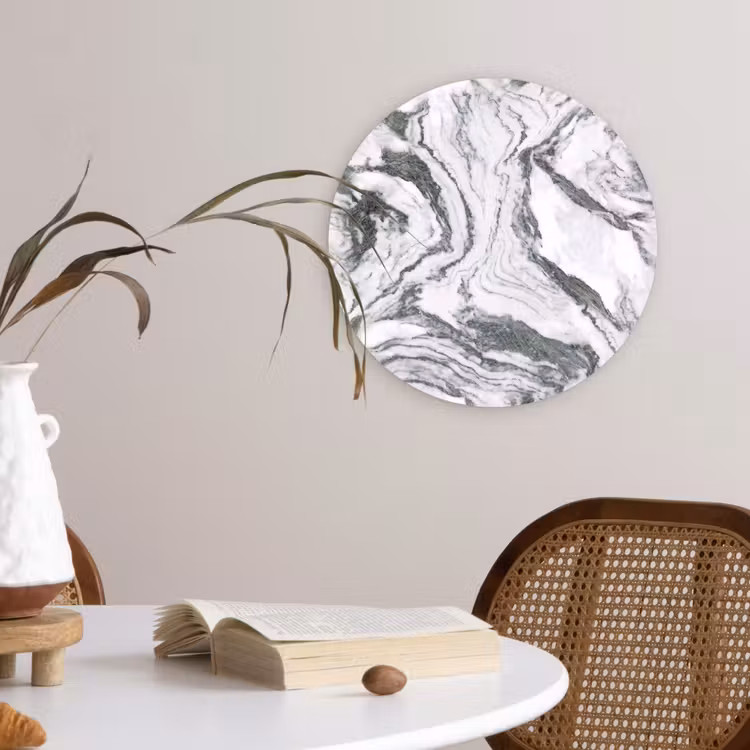 Wandcirkel - Glas - Wit - Marmer - Golvend - Grafiet — 4