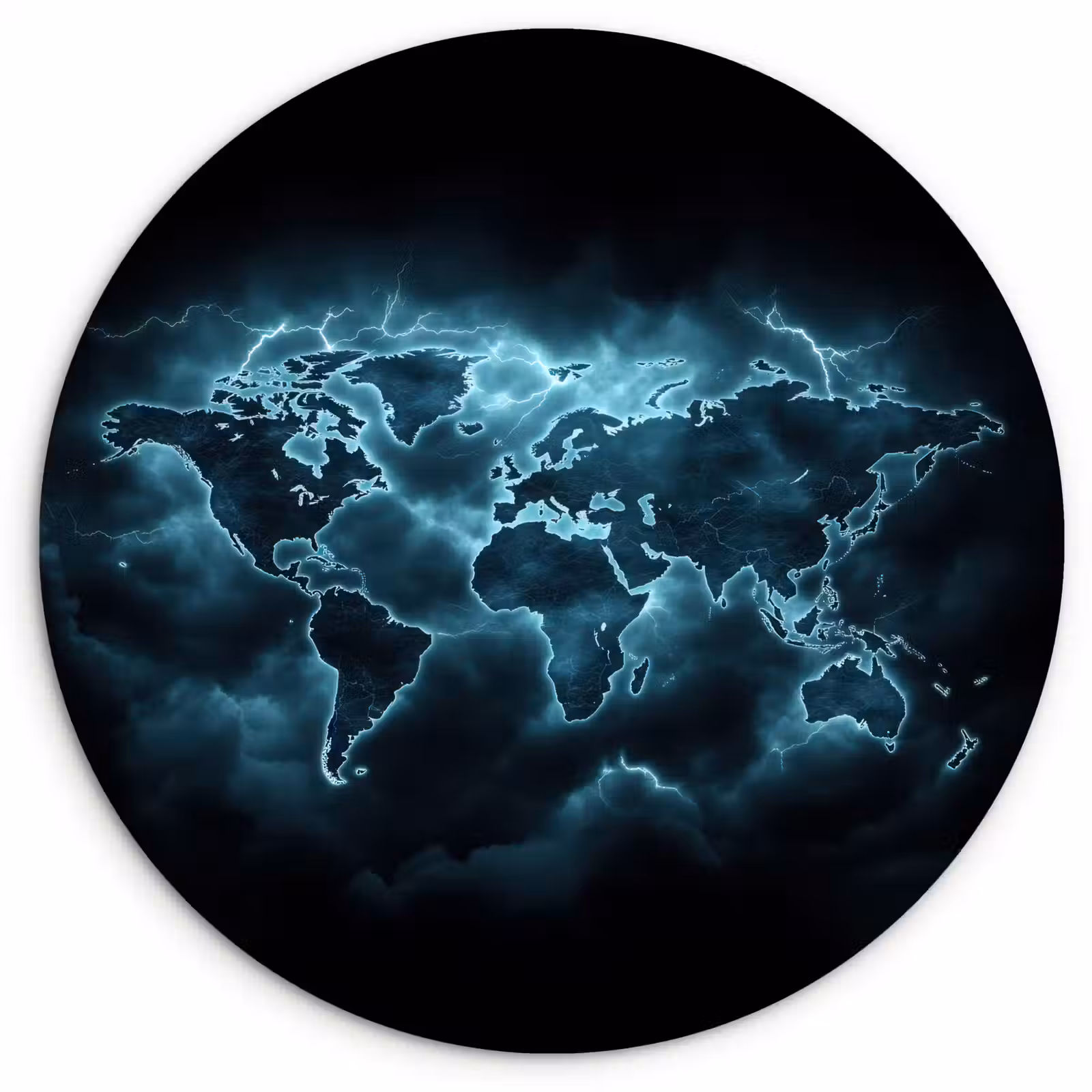 Wandcirkel - Glas - Wereldkaart - Bliksem - Blauw — 1