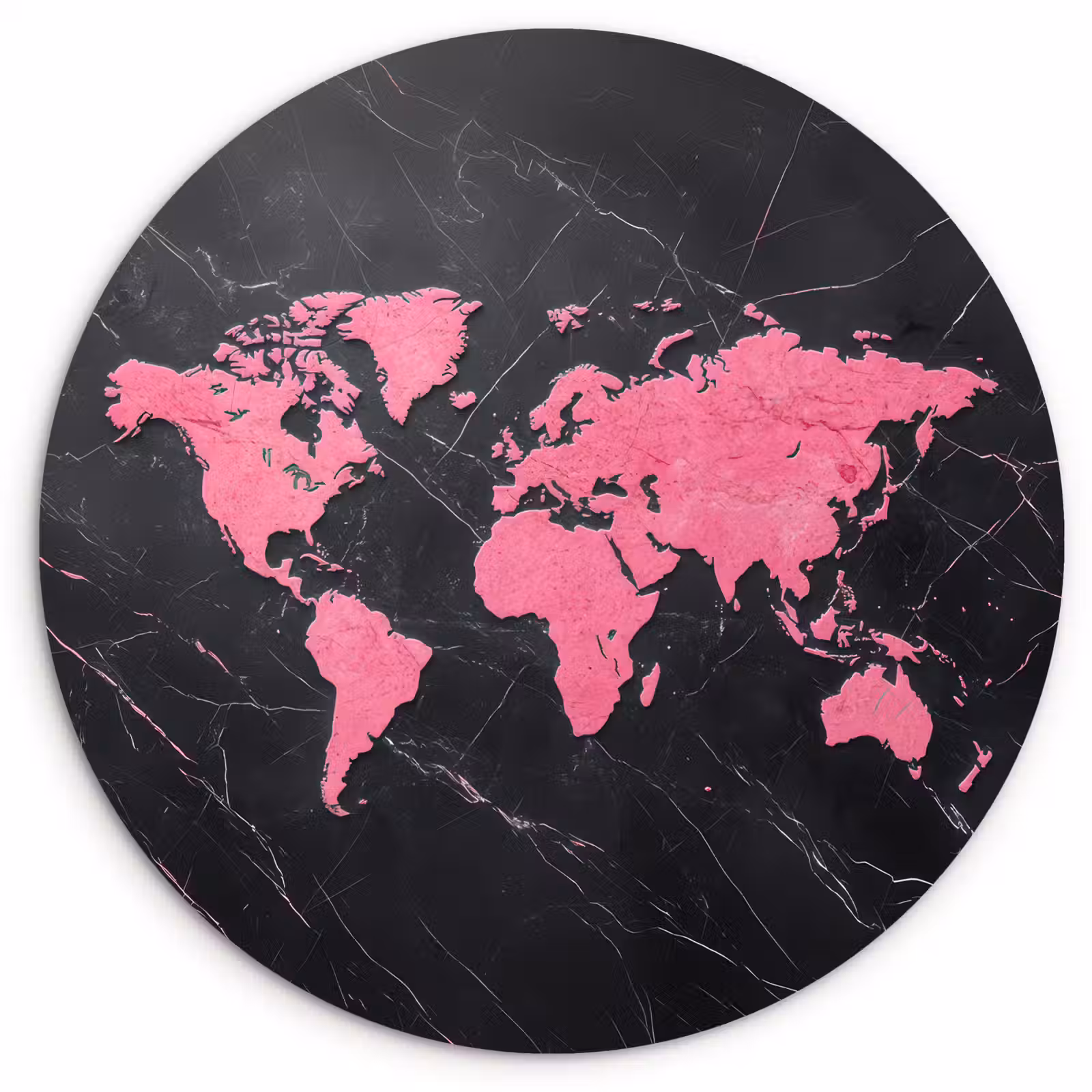Wandcirkel - Glas - Wereldkaart - Roze - Marmer — 1