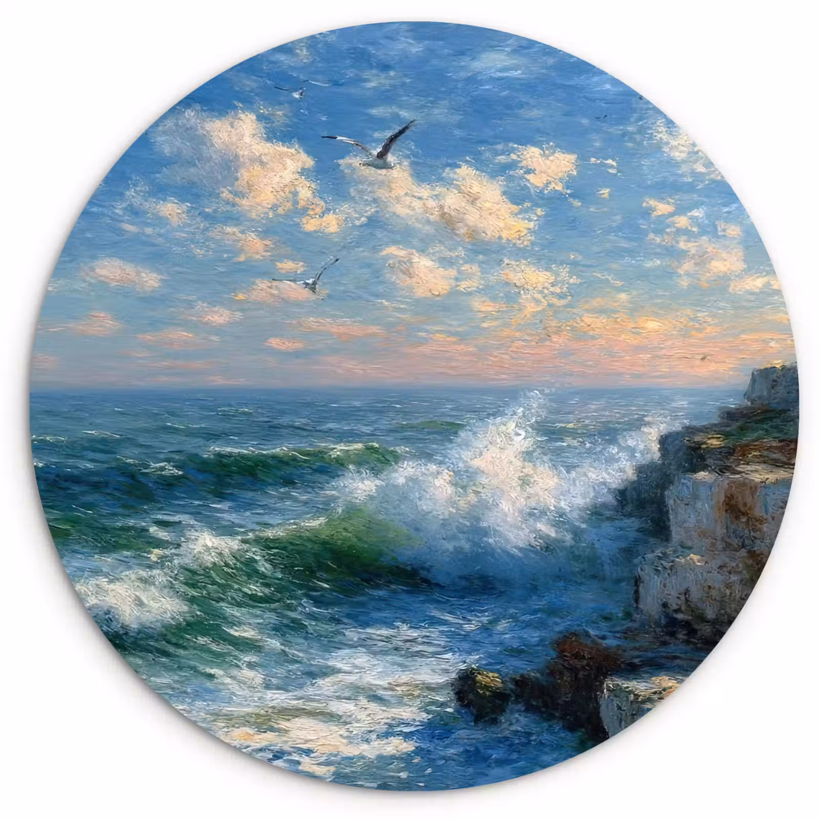 Wandcirkel - Glas - Zee - Golven - Rotsen - Meeuwen — 1
