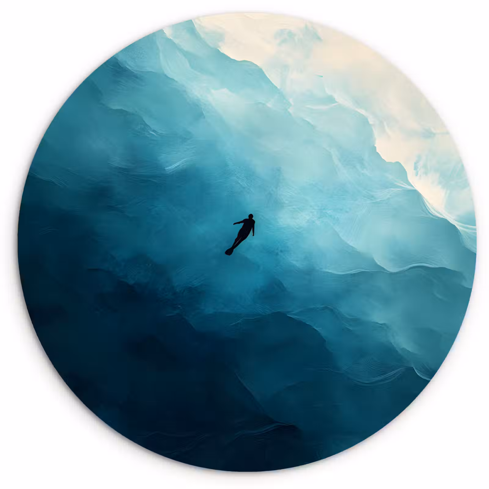Wandcirkel - Glas - Zee - Silhouet - Abstract - Blauw — 1