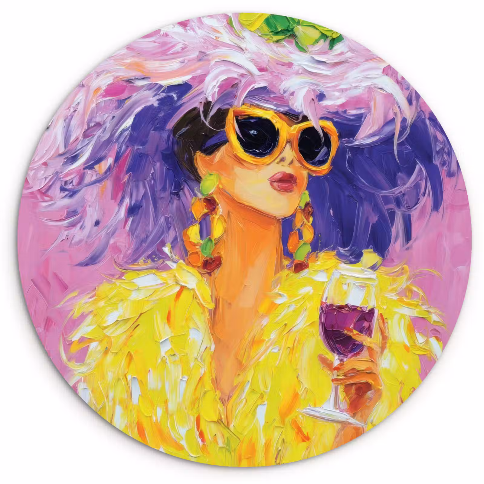 Wandcirkel - Glas - Zonnebril - Vrouw - Jas - Veren — 1