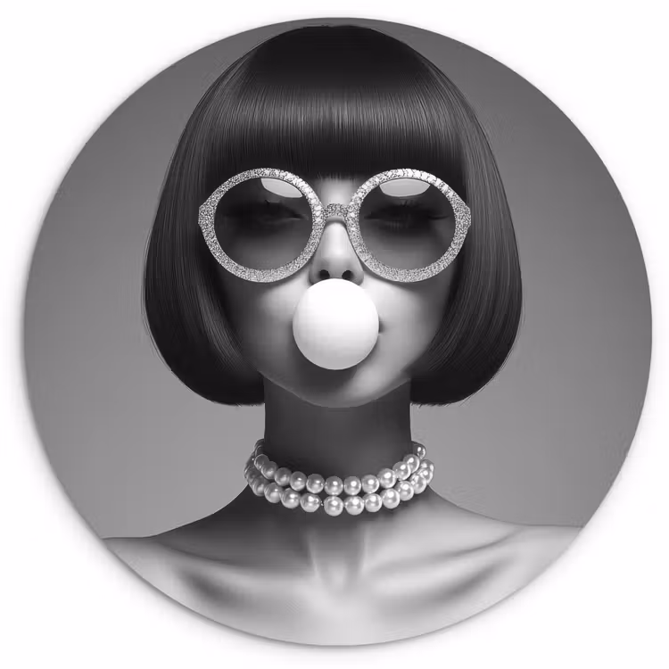 Wandcirkel - Glas - Vrouw - Zwart Wit - Ketting - Zonnebril — 1