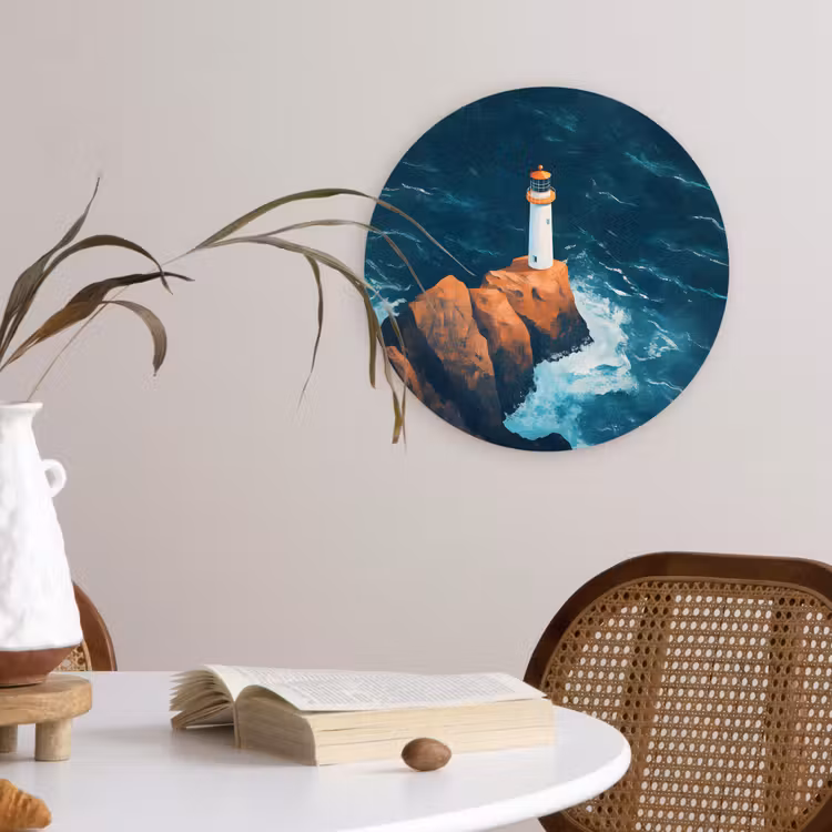 Wandcirkel - Glas - Vuurtoren - Rots - Zee - Golven — 4