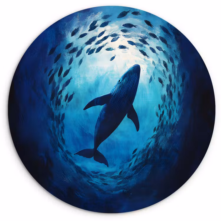 Wandcirkel - Glas - Walvis - Vissen - Donkerblauw — 1