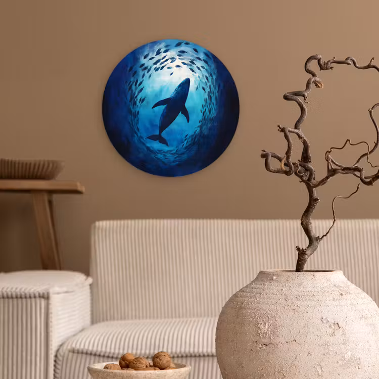 Wandcirkel - Glas - Walvis - Vissen - Donkerblauw — 2