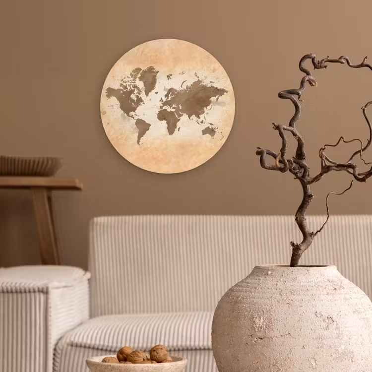 Wandcirkel - Glas - Wereldkaart - Beige - Bruin — 2