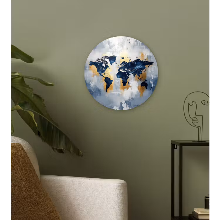 Wandcirkel - Glas - Wereldkaart - Blauw - Abstract — 3