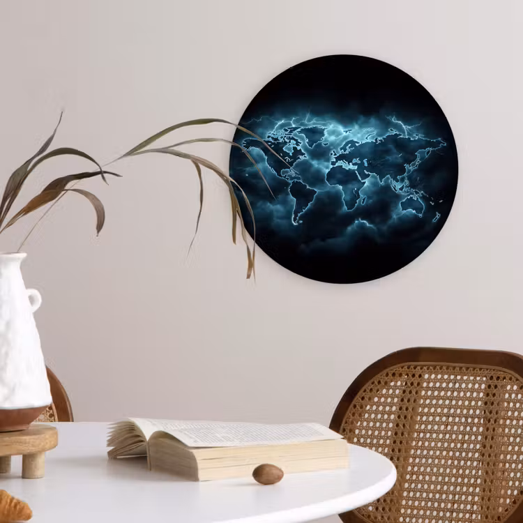 Wandcirkel - Glas - Wereldkaart - Bliksem - Blauw — 4