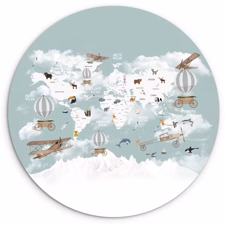 Wandcirkel - Glas - Wereldkaart - Kind - Vliegtuig — 1