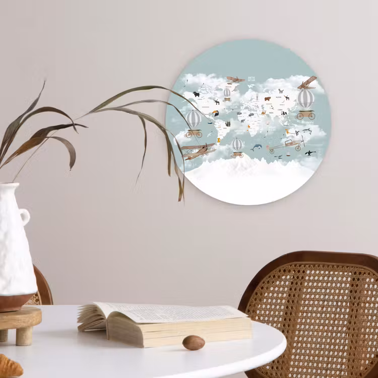 Wandcirkel - Glas - Wereldkaart - Kind - Vliegtuig — 4
