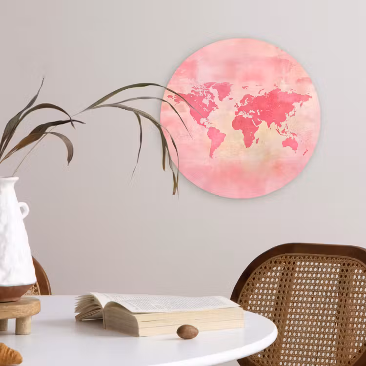 Wandcirkel - Glas - Wereldkaart - Roze - Vaag — 4
