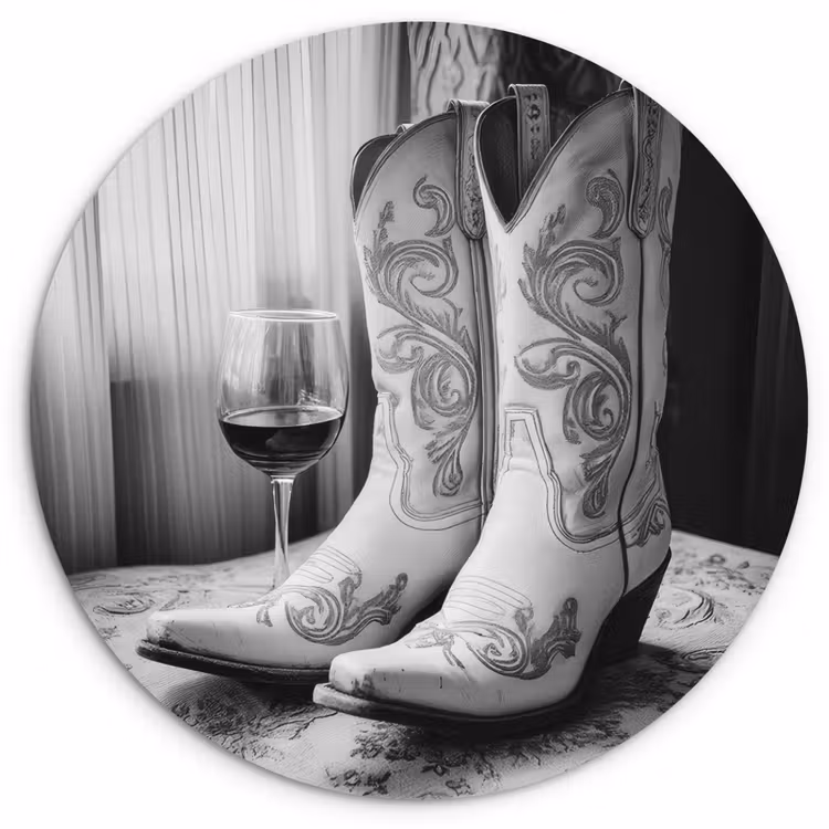 Wandcirkel - Glas - Wijn - Cowboylaarzen - Raamlicht - Wit — 1