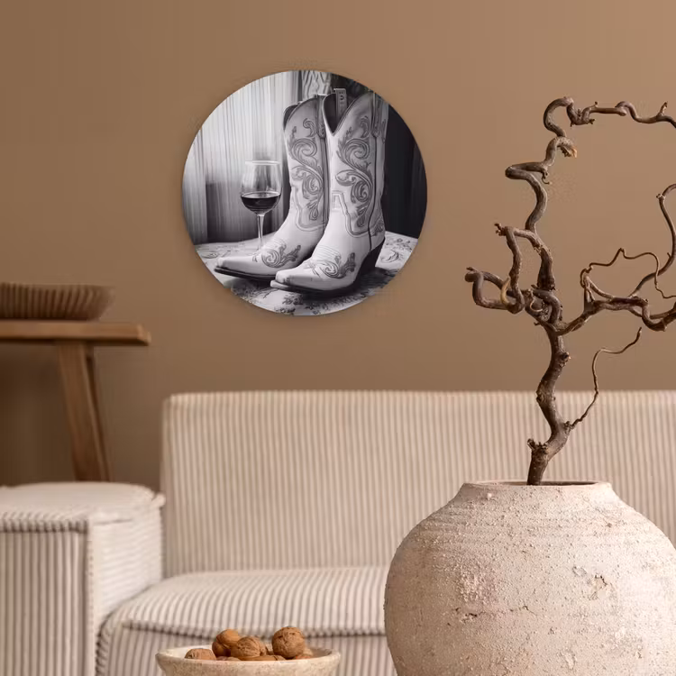 Wandcirkel - Glas - Wijn - Cowboylaarzen - Raamlicht - Wit — 2