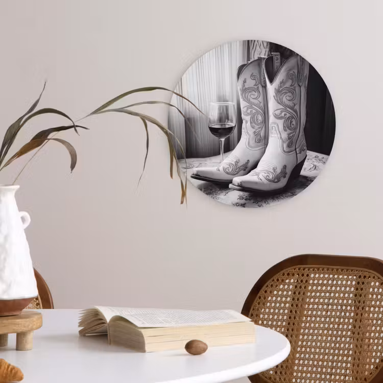 Wandcirkel - Glas - Wijn - Cowboylaarzen - Raamlicht - Wit — 4
