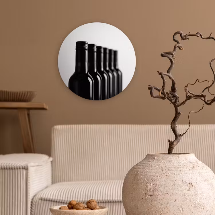 Wandcirkel - Glas - Wijnflessen - Zwart - Minimalistisch — 2