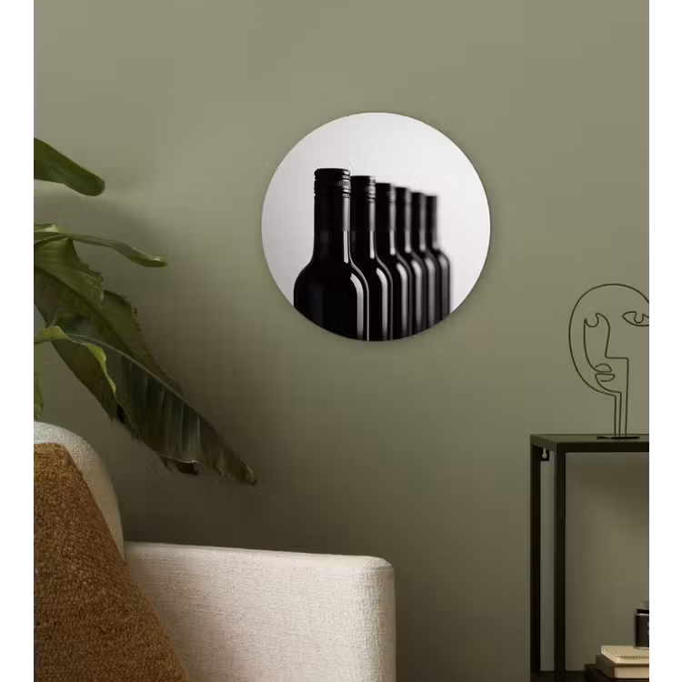 Wandcirkel - Glas - Wijnflessen - Zwart - Minimalistisch — 3