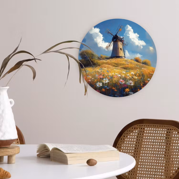 Wandcirkel - Glas - Windmolen - Heuvel - Bloemen - Kleurrijk — 4